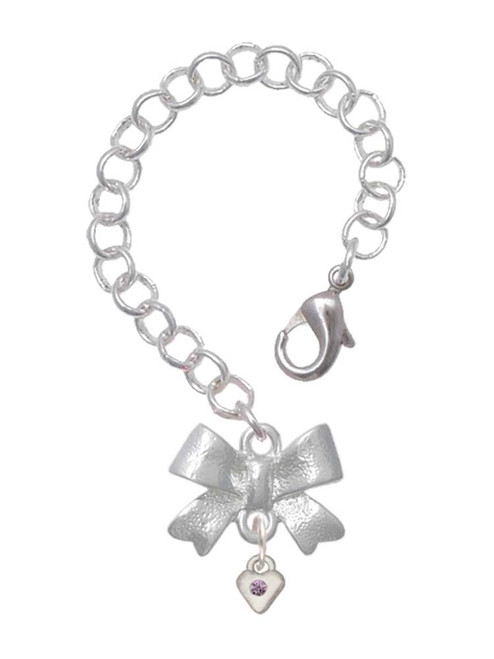 Silver Plated Mini Light Purple Crystal Heart - Bow Charm Accessory for Tumblers and Thermal Cups