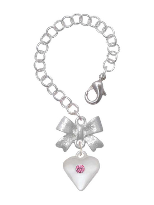 Silver Plated Large October - Hot Pink Crystal Heart - Bow Charm Accessory for Tumblers and Thermal Cups