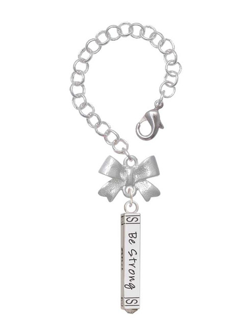 Silver Plated Be Strong and Courageous Bar - Bow Charm Accessory for Tumblers and Thermal Cups