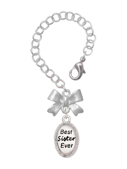Silver Plated Best Sister Ever Oval - Bow Charm Accessory for Tumblers and Thermal Cups
