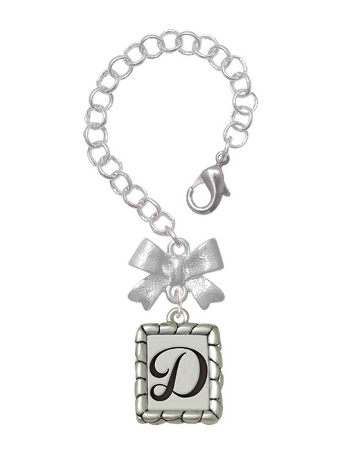 Silver Plated Pebble Border Initial - D - Bow Charm Accessory for Tumblers and Thermal Cups