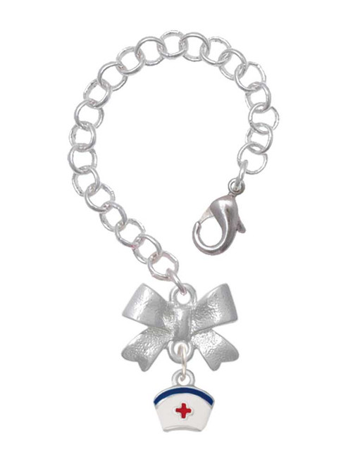 Silver Plated Mini Nurse Hat - Bow Charm Accessory for Tumblers and Thermal Cups