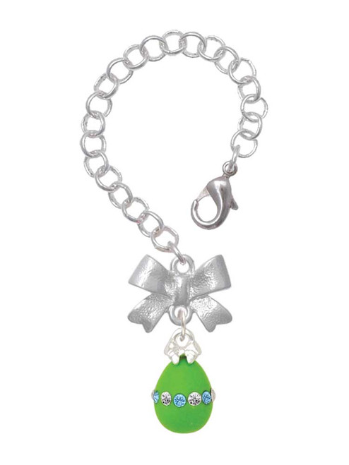 Silver Plated Lime Green Easter Egg with Color Crystal Band - Bow Charm Accessory for Tumblers and Thermal Cups