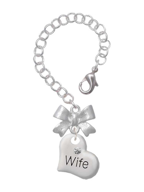 Silver Plated Large Wife Heart - Bow Charm Accessory for Tumblers and Thermal Cups