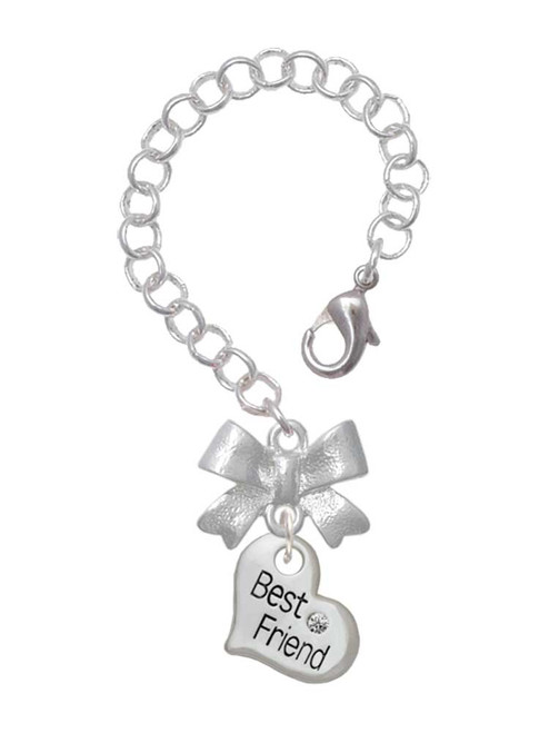 Silver Plated Small ''Best Friend'' Heart - Bow Charm Accessory for Tumblers and Thermal Cups