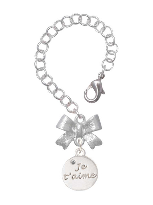 Silver Plated Je T'aime Disc - Bow Charm Accessory for Tumblers and Thermal Cups
