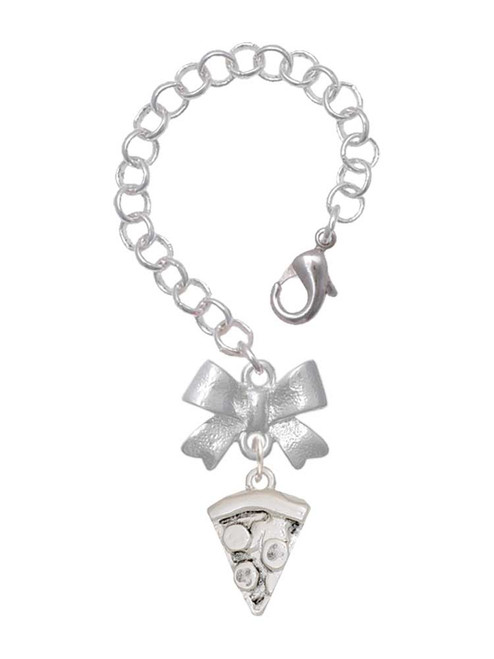 Silver Plated Pizza Slice - Bow Charm Accessory for Tumblers and Thermal Cups