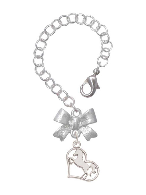 Silver Plated Stallion Silhouette Heart - Bow Charm Accessory for Tumblers and Thermal Cups