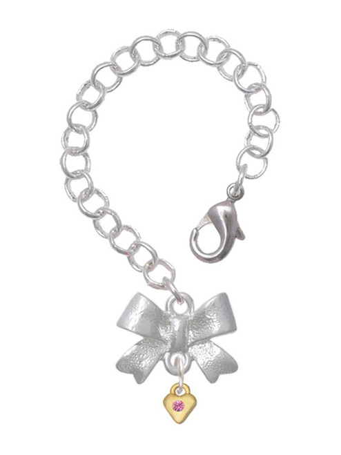 Gold-tone Mini Hot Pink Crystal Heart - Bow Charm Accessory for Tumblers and Thermal Cups