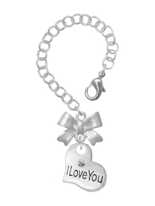 Silver Plated Large I Love You Heart - Bow Charm Accessory for Tumblers and Thermal Cups