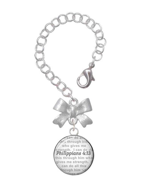 Silver Plated Domed Philippians 4:13 - Bow Charm Accessory for Tumblers and Thermal Cups