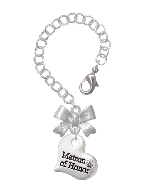 Silver Plated Large Matron of Honor Heart - Bow Charm Accessory for Tumblers and Thermal Cups