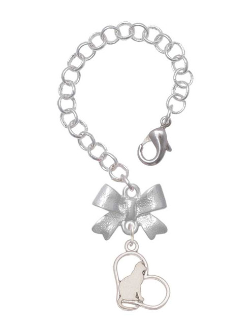 Silver Plated Cat Silhouette Heart - Bow Charm Accessory for Tumblers and Thermal Cups