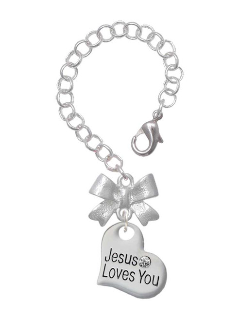 Silver Plated Large Jesus Loves You Heart - Bow Charm Accessory for Tumblers and Thermal Cups