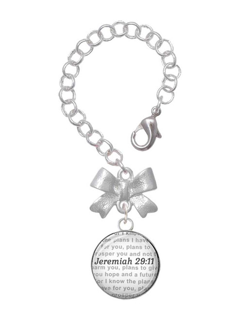Silver Plated Domed Jeremiah 29:11 - Bow Charm Accessory for Tumblers and Thermal Cups