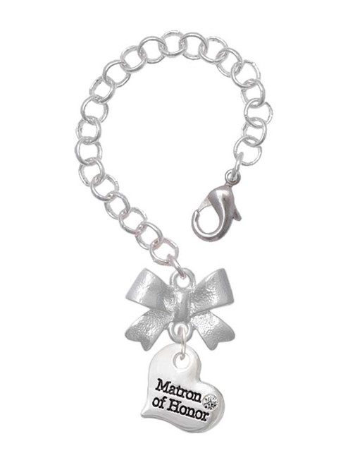 Silver Plated Small Matron of Honor Heart - Bow Charm Accessory for Tumblers and Thermal Cups