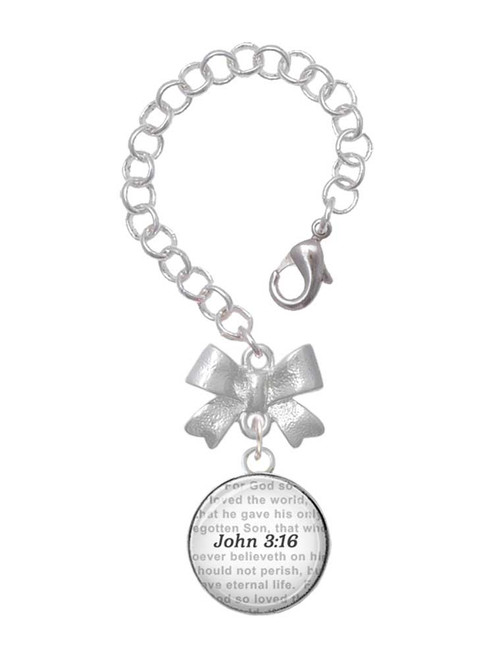 Silver Plated Domed John 3:16 - Bow Charm Accessory for Tumblers and Thermal Cups
