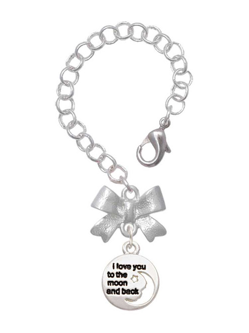 Silver Plated Small I Love You to the Moon - Bow Charm Accessory for Tumblers and Thermal Cups