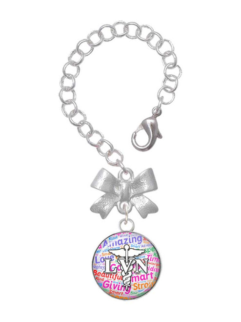 Silver Plated Domed Multi Color LVN - Bow Charm Accessory for Tumblers and Thermal Cups