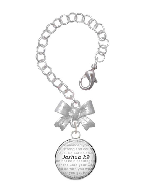 Silver Plated Domed Joshua 1:9 - Bow Charm Accessory for Tumblers and Thermal Cups