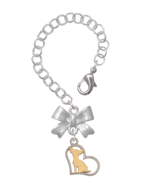 Two-tone Chihuahua Silhouette Heart - Bow Charm Accessory for Tumblers and Thermal Cups