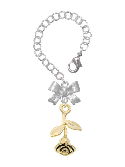 Gold-tone Stemmed Rose - Bow Charm Accessory for Tumblers and Thermal Cups