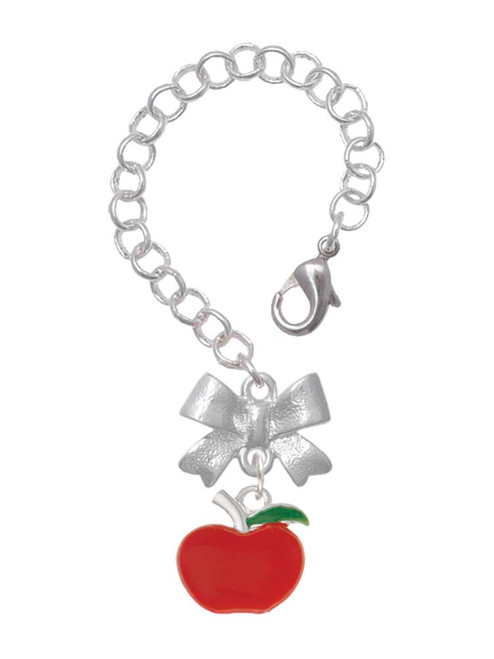 Silver Plated Small Red Apple - Bow Charm Accessory for Tumblers and Thermal Cups