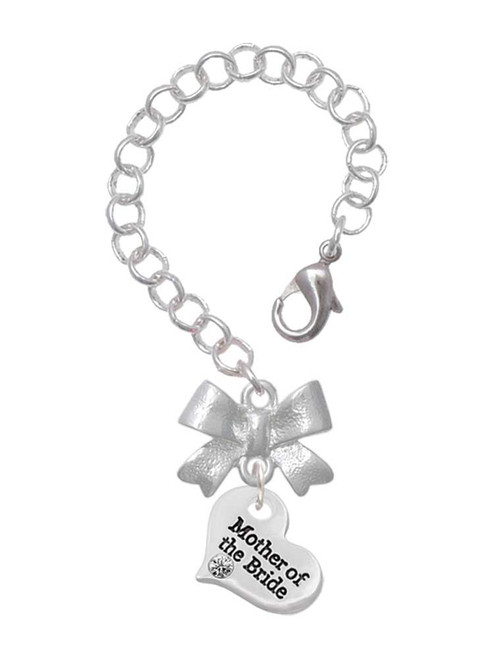 Silver Plated Small Mother of the Bride Heart - Bow Charm Accessory for Tumblers and Thermal Cups