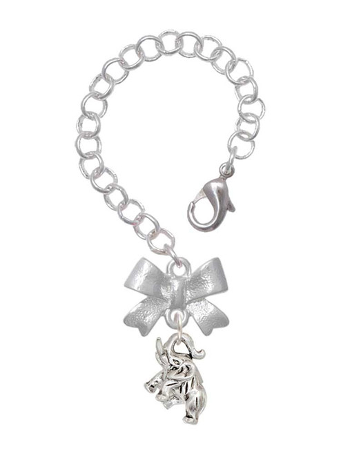 Silver Plated Mini 3-D Elephant - Bow Charm Accessory for Tumblers and Thermal Cups
