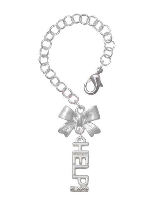 Silver Plated Small Crystal HELP! - Bow Charm Accessory for Tumblers and Thermal Cups