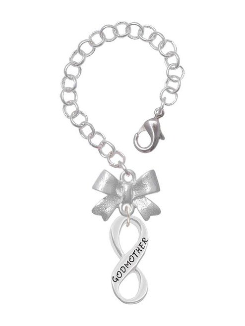 Silver Plated Godmother Infinity Sign - Bow Charm Accessory for Tumblers and Thermal Cups