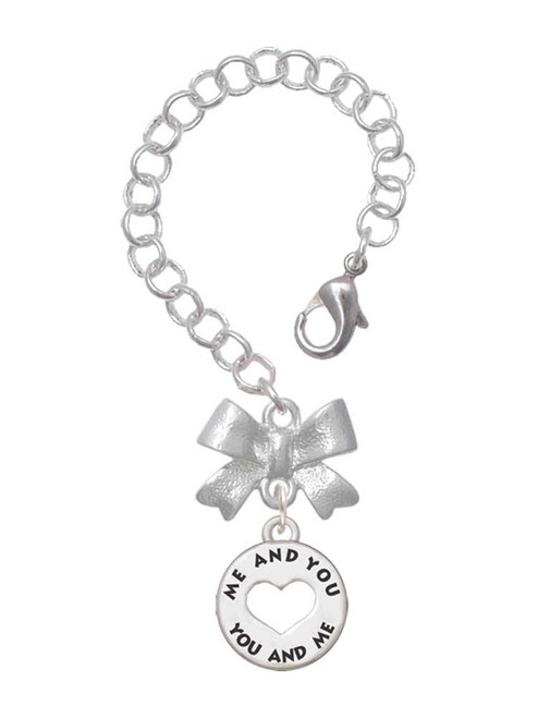 Silver Plated You and Me Disc - Bow Charm Accessory for Tumblers and Thermal Cups