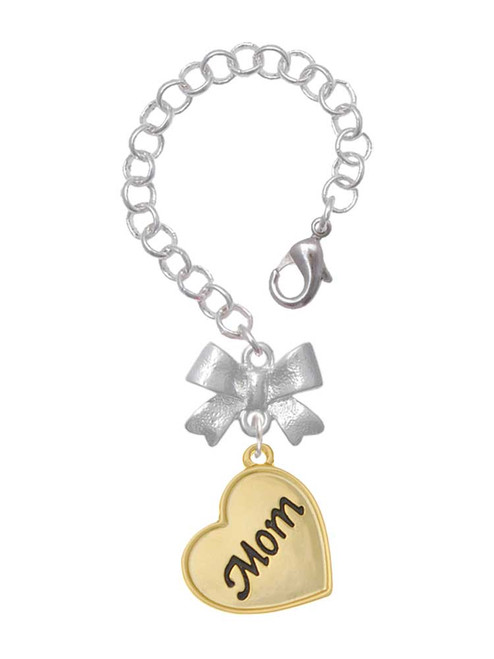 Gold-tone Script Mom Heart - Bow Charm Accessory for Tumblers and Thermal Cups