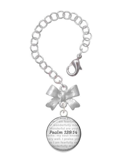 Silver Plated Domed Psalm 139:14 - Bow Charm Accessory for Tumblers and Thermal Cups