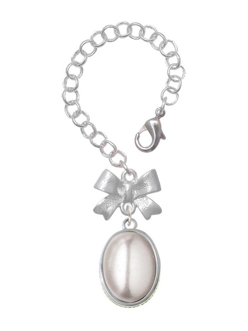 Silver Plated Small Grey Imitation Pearl - Bow Charm Accessory for Tumblers and Thermal Cups