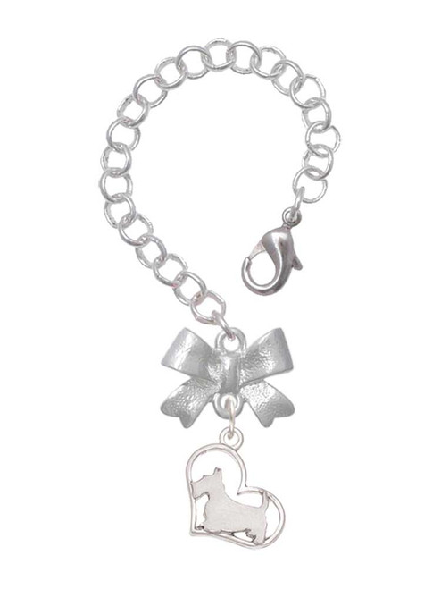 Silver Plated Scottie Dog Silhouette Heart - Bow Charm Accessory for Tumblers and Thermal Cups