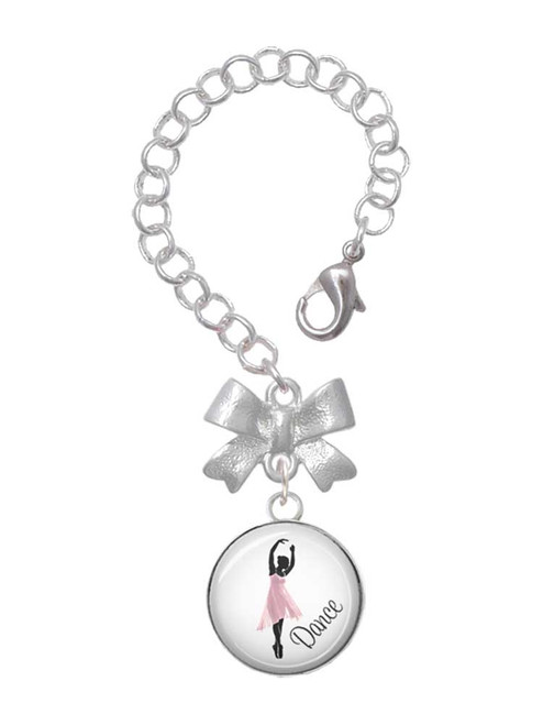Silver Plated Domed Pink Ballet Dancer - Bow Charm Accessory for Tumblers and Thermal Cups