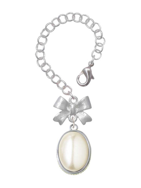 Silver Plated Small Cream Imitation Pearl - Bow Charm Accessory for Tumblers and Thermal Cups