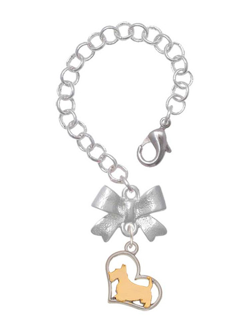 Two-tone Scottie Dog Silhouette Heart - Bow Charm Accessory for Tumblers and Thermal Cups
