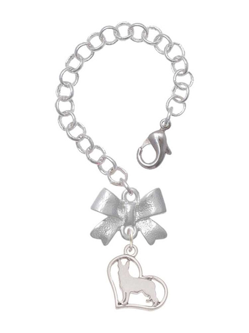 Silver Plated German Shepard Silhouette Heart - Bow Charm Accessory for Tumblers and Thermal Cups
