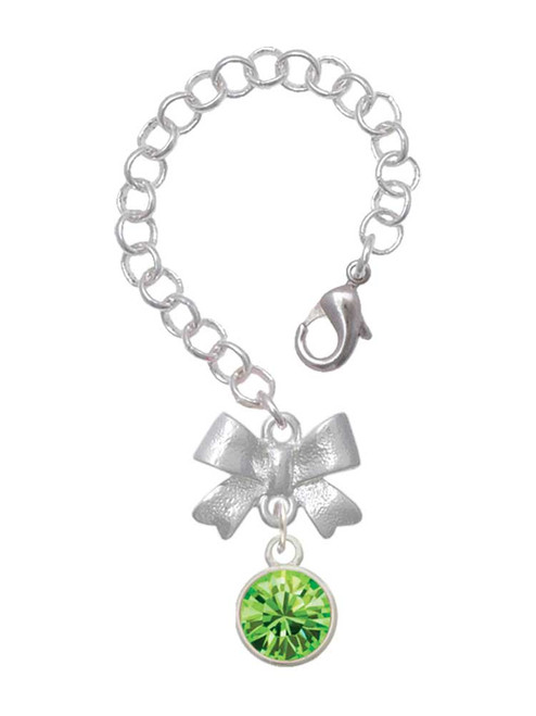 Silver Plated 10mm Lime Green Crystal Drop - Bow Charm Accessory for Tumblers and Thermal Cups