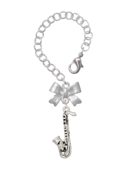 Silver Plated Saxophone - Bow Charm Accessory for Tumblers and Thermal Cups