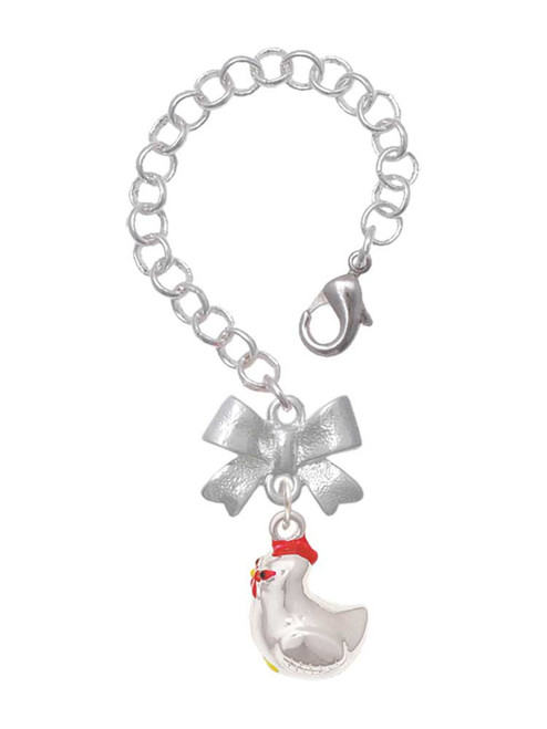 Silver Plated Chicken 3-D - Bow Charm Accessory for Tumblers and Thermal Cups