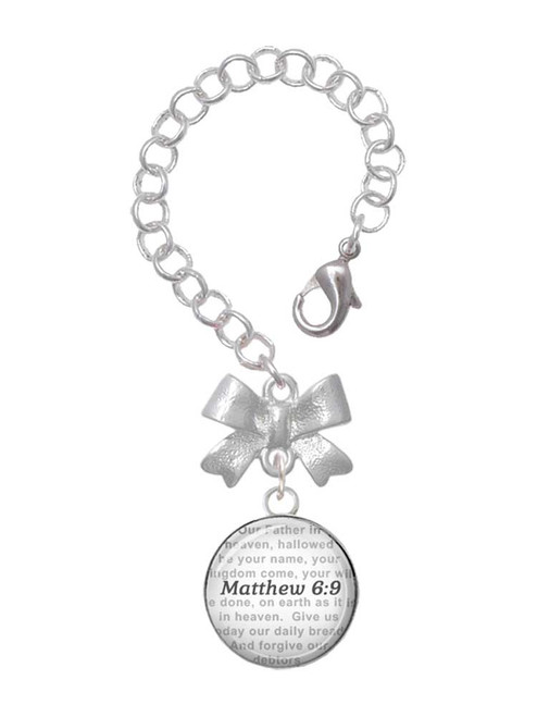 Silver Plated Domed Matthew 6:9 - Bow Charm Accessory for Tumblers and Thermal Cups