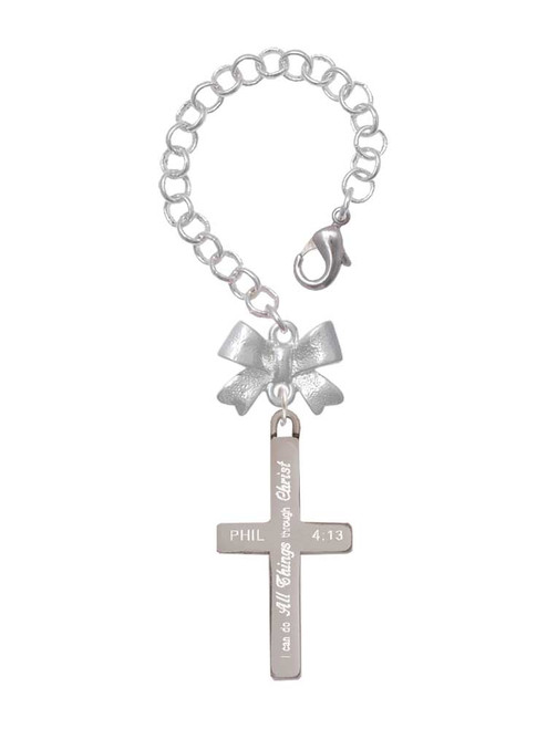 Stainless Steel Philippians 4:13 - I Can Do All Things Engraved Cross - Bow Charm Accessory for Tumblers and Thermal Cups