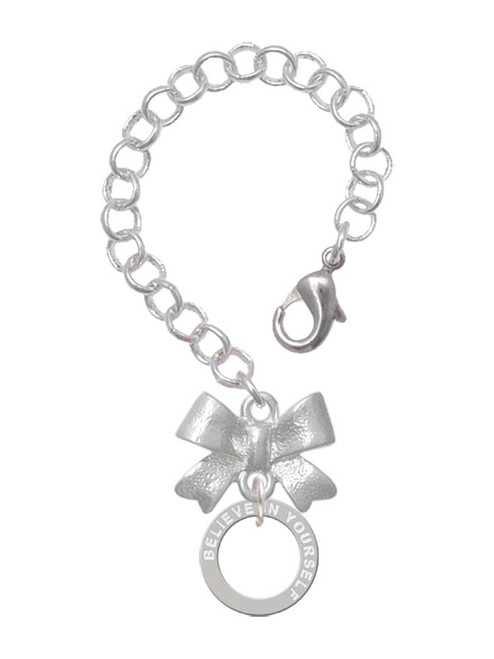 Silver Plated Believe in Yourself Infinity Ring - Bow Charm Accessory for Tumblers and Thermal Cups