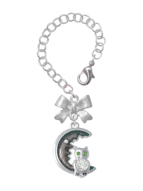 Silver Plated Large Crystal Owl Sitting on Black Moon - Bow Charm Accessory for Tumblers and Thermal Cups