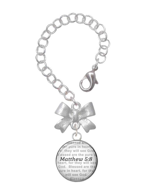 Silver Plated Domed Matthew 5:8 - Bow Charm Accessory for Tumblers and Thermal Cups