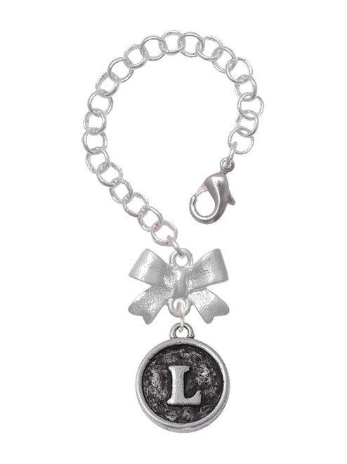 Silver Plated Antiqued Round Seal - Initial - L - Bow Charm Accessory for Tumblers and Thermal Cups