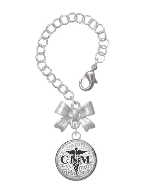 Silver Plated Domed Black CNM - Bow Charm Accessory for Tumblers and Thermal Cups